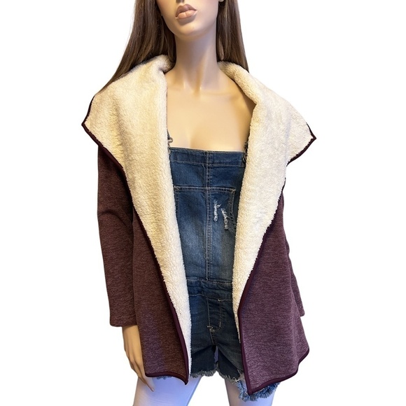 Nicole Miller Cardigan Sweater Jacket Duster Cozy Sherpa Lined Large Lapel - Picture 4 of 11